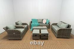 Garden outdoor furniture grey rattan Lotus 9 seater reclining chairs sofa sets