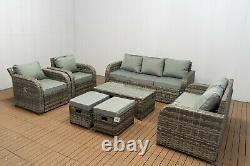 Garden outdoor furniture grey rattan Lotus 9 seater reclining chairs sofa sets