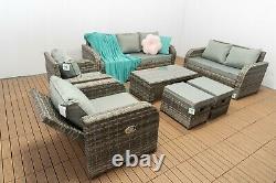 Garden outdoor furniture grey rattan Lotus 9 seater reclining chairs sofa sets