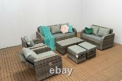 Garden outdoor furniture grey rattan Lotus 9 seater reclining chairs sofa sets