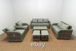 Garden outdoor furniture grey rattan Lotus 9 seater reclining chairs sofa sets