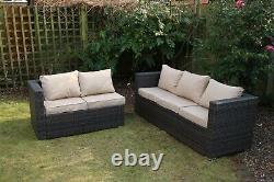 Garden outdoor patio furniture brown rattan 5 seat sofa set with coffee table