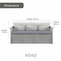 Grey 3-Seater Rattan Style Sofa Lounger & Cushion Outdoor Garden Patio Furniture