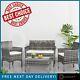 Grey 4pc Slim Rattan Garden Furniture Outdoor Dining Sofa Table Chairs Set New