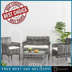 Grey 4pc Slim Rattan Garden Furniture Outdoor Dining Sofa Table Chairs Set New