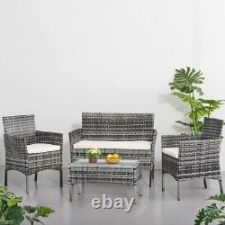 Grey 4pc Slim Rattan Garden Furniture Outdoor Dining Sofa Table Chairs Set New