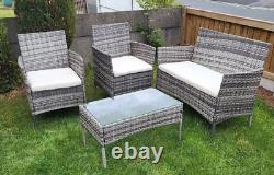 Grey 4pc Slim Rattan Garden Furniture Outdoor Dining Sofa Table Chairs Set New