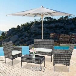 Grey 4pc Slim Rattan Garden Furniture Outdoor Dining Sofa Table Chairs Set New