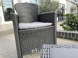 Grey Bistro Set Garden Furniture 3 Pc Patio Outdoor Table Armchairs Poly Rattan