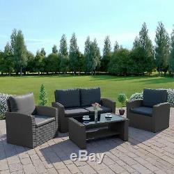 Grey Black Rattan Garden Furniture Patio Conservatory Sofa Set Weave FREE COVER