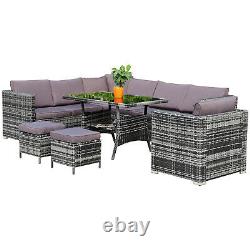 Grey Corner Rattan Dining Sofa Set Garden Patio 10 Seater Furniture Settee