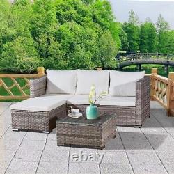 Grey Corner Rattan Garden Sofa Set Furniture 4-Seater L Shaped Outdoor Patio
