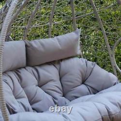 Grey Double Rattan Hanging Egg Chair Garden Outdoor Patio Furniture Seat