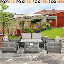 Grey Garden Rattan Sofa Furniture Set Patio Outdoor Gas Fire Pit Table Cushions