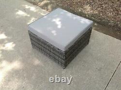 Grey Mixed rattan footstool patio outdoor garden furniture with grey cushion