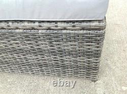 Grey Mixed rattan footstool patio outdoor garden furniture with grey cushion