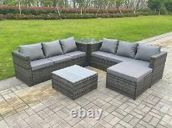 Grey Outdoor Garden Furniture Rattan Corner Sofa Set with 2 Coffee Table Stools