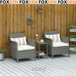 Grey Outdoor Rattan Sofa Set Garden Patio Armchairs Coffee Side Table Cushion