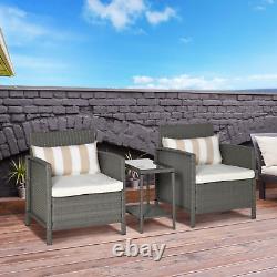 Grey Outdoor Rattan Sofa Set Garden Patio Armchairs Coffee Side Table Cushion