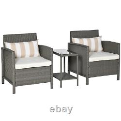 Grey Outdoor Rattan Sofa Set Garden Patio Armchairs Coffee Side Table Cushion