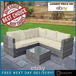 Grey Rattan 5 Seater Corner L-shape Sofa Garden Furniture Lounge Table Set New