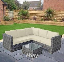 Grey Rattan 5 Seater Corner L-shape Sofa Garden Furniture Lounge Table Set New