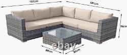 Grey Rattan 5 Seater Corner L-shape Sofa Garden Furniture Lounge Table Set New