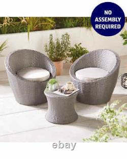 Grey Rattan Bistro Set Cushions Garden Patio Table Chairs Outdoor Furniture Seat