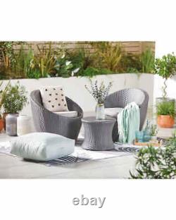 Grey Rattan Bistro Set Cushions Garden Patio Table Chairs Outdoor Furniture Seat