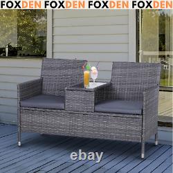 Grey Rattan Companion Chair Set Patio Garden Furniture Love Seat Sofa Side Table