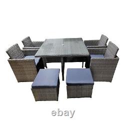Grey Rattan Cube Dining Garden Sofa Set Patio Seats 8 Wicker Furniture Table