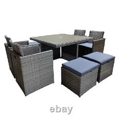 Grey Rattan Cube Dining Garden Sofa Set Patio Seats 8 Wicker Furniture Table