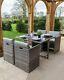 Grey Rattan Cube Glass Topped Dining 4 Seat Garden Furniture Set Cushions