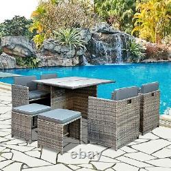 Grey Rattan Cube Set Garden Furniture Set Outdoor Dining Sofa Set Table & Stool