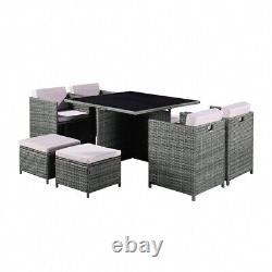 Grey Rattan Cube Set Garden Furniture Set Outdoor Dining Sofa Set Table & Stool