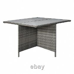 Grey Rattan Cube Set Garden Furniture Set Outdoor Dining Sofa Set Table & Stool