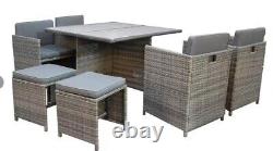 Grey Rattan Cube Set Garden Furniture Set Outdoor Dining Sofa Set Table & Stool