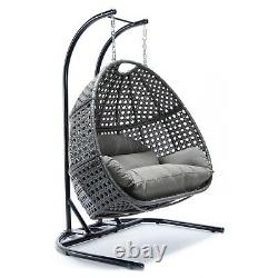 Grey Rattan Egg Cocoon Swing Garden Chair Sofa Settee Patio Furniture Outdoor