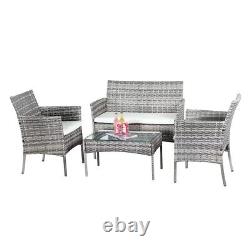 Grey Rattan Furniture 4Piece Garden Wicker Patio Set Sofa Table Chair Rain Cover