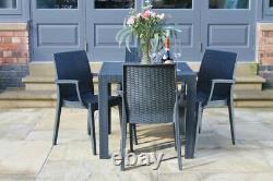 Grey Rattan Furniture Garden Table & 6 Chairs Set Outdoor Patio Stackable Chairs
