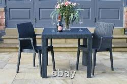 Grey Rattan Furniture Garden Table & 6 Chairs Set Outdoor Patio Stackable Chairs