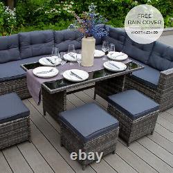 Grey Rattan Garden Corner Furniture Set Outdoor 9 Seater Sofa Table Stool Patio