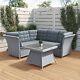 Grey Rattan Garden Corner Sofa Set 5 Seater With Table And Cushions