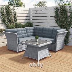 Grey Rattan Garden Corner Sofa Set 5 Seater with Table and Cushions