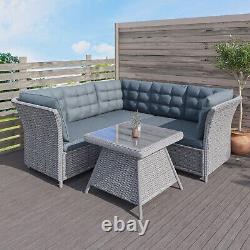 Grey Rattan Garden Corner Sofa Set 5 Seater with Table and Cushions
