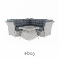 Grey Rattan Garden Corner Sofa Set 5 Seater with Table and Cushions