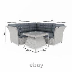 Grey Rattan Garden Corner Sofa Set 5 Seater with Table and Cushions