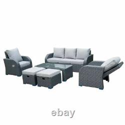 Grey Rattan Garden Furniture 7 Seater Sofa & Coffee Table Footstool Set Outdoor