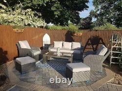 Grey Rattan Garden Furniture 7 Seater Sofa & Coffee Table Footstool Set Outdoor