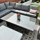 Grey Rattan Garden Furniture 9 Seater Sofa With Rising Table Set Large Family